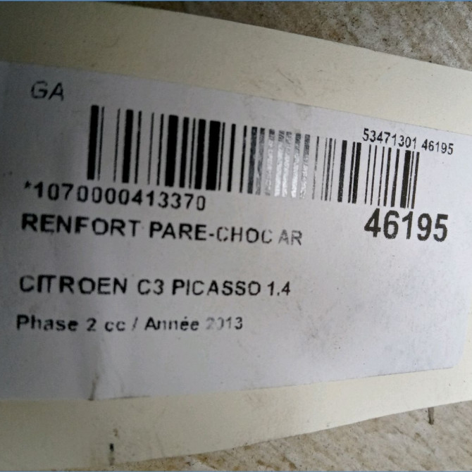 Renfort pare-choc arrière occasion CITROEN C3 PICASSO Phase 2 09-2012->... 1.4 VTI 95ch 742247 2