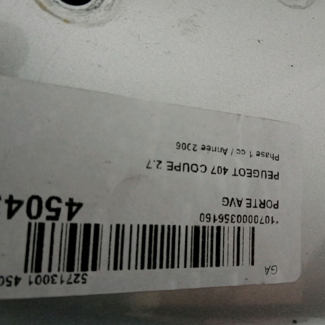 Porte avant gauche occasion PEUGEOT 407 COUPE Phase 1 10-2005->12-2011 2.7 HDI 204ch 9002W5 4