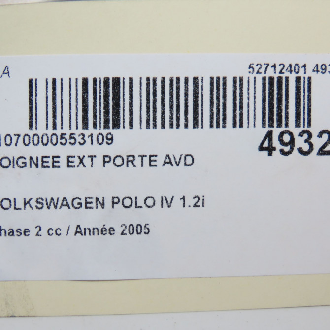 Poignee ext porte avd occasion VOLKSWAGEN POLO IV Phase 2 05-2005->09-2009 1.2i 65ch 3B0837207F3FZ 4