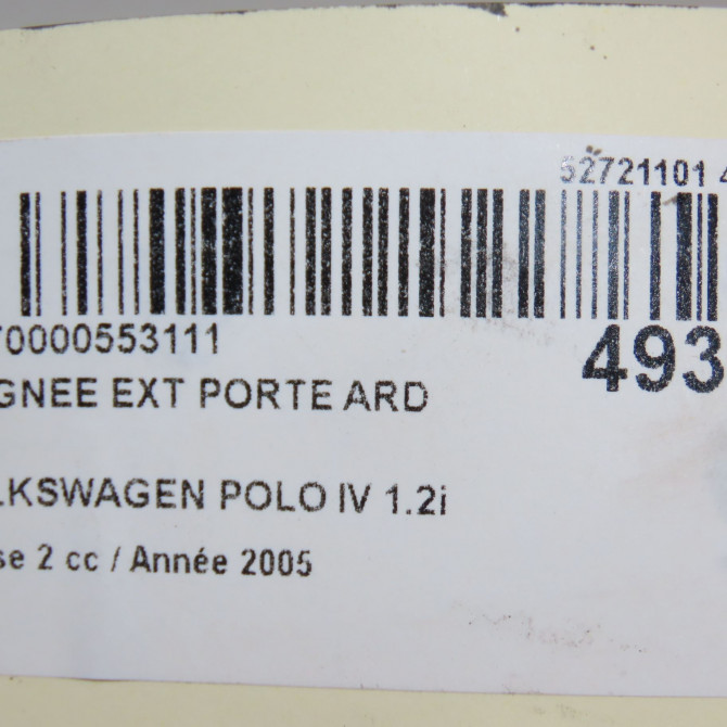 Poignee ext porte ard occasion VOLKSWAGEN POLO IV Phase 2 05-2005->09-2009 1.2i 65ch 3B0837207F3FZ 4