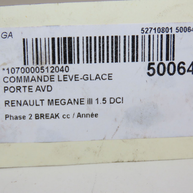 Commande lève-glace porte avant droite occasion RENAULT MEGANE III Phase 1 04-1995->04-1999 1.5 DCI 110ch 3