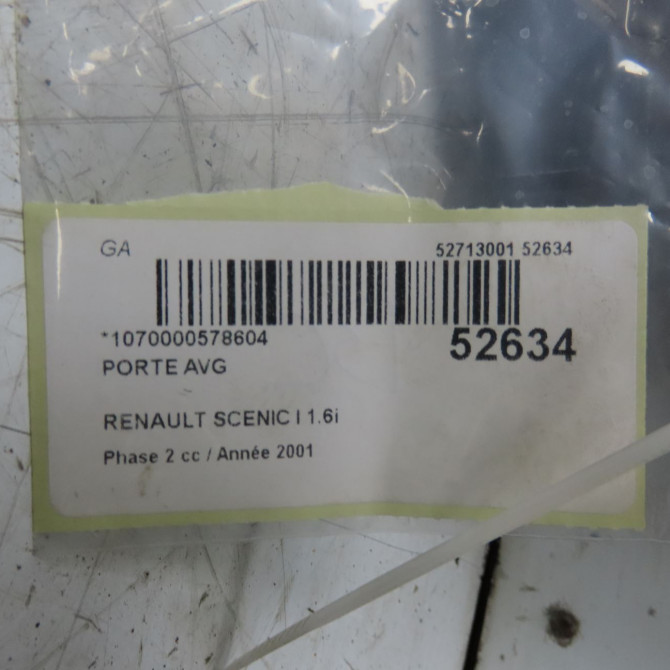 Porte avant gauche occasion RENAULT SCENIC I Phase 2 08-1999->06-2003 1.6i 107ch 7751474575 7