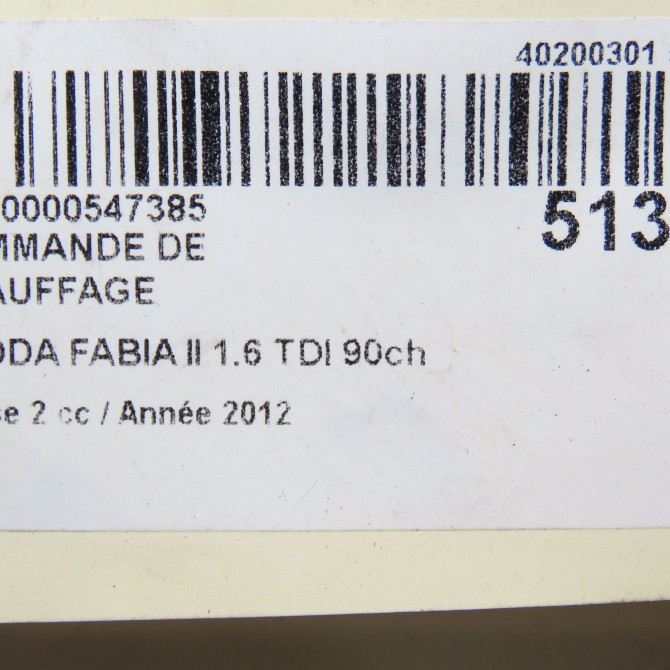 Commande de chauffage occasion SKODA FABIA II Phase 2 03-2010->12-2014 1.6 TDI 90ch 4