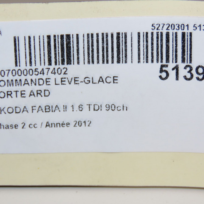 Commande leve-glace porte arrière droite occasion SKODA FABIA II Phase 2 03-2010->12-2014 1.6 TDI 90ch 4