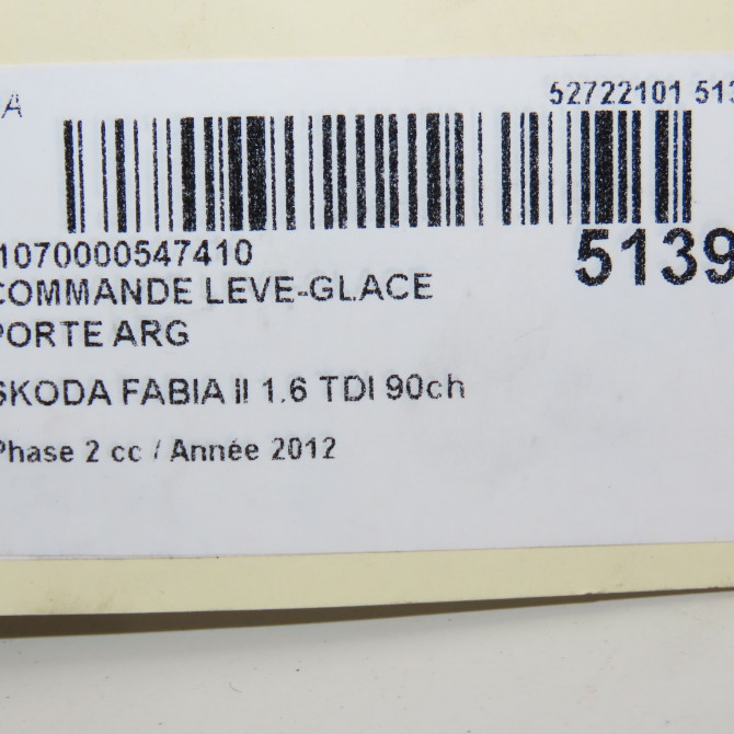 Commande leve-glace porte arrière gauche occasion SKODA FABIA II Phase 2 03-2010->12-2014 1.6 TDI 90ch 4
