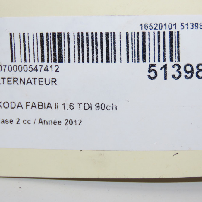 Alternateur occasion SKODA FABIA II Phase 2 03-2010->12-2014 1.6 TDI 90ch 6F903023E 7