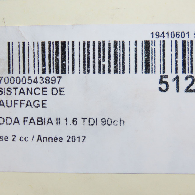 Resistance de chauffage occasion SKODA FABIA II Phase 2 03-2010->12-2014 1.6 TDI 90ch 5