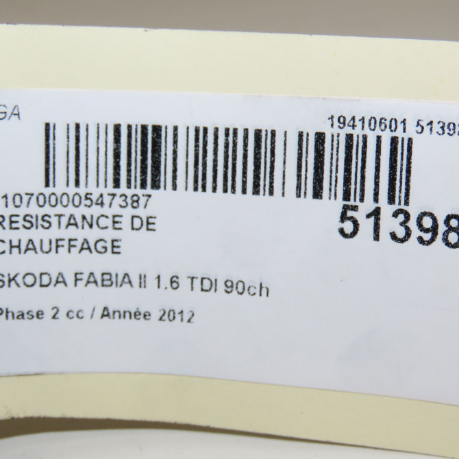 Resistance de chauffage occasion SKODA FABIA II Phase 2 03-2010->12-2014 1.6 TDI 90ch 5