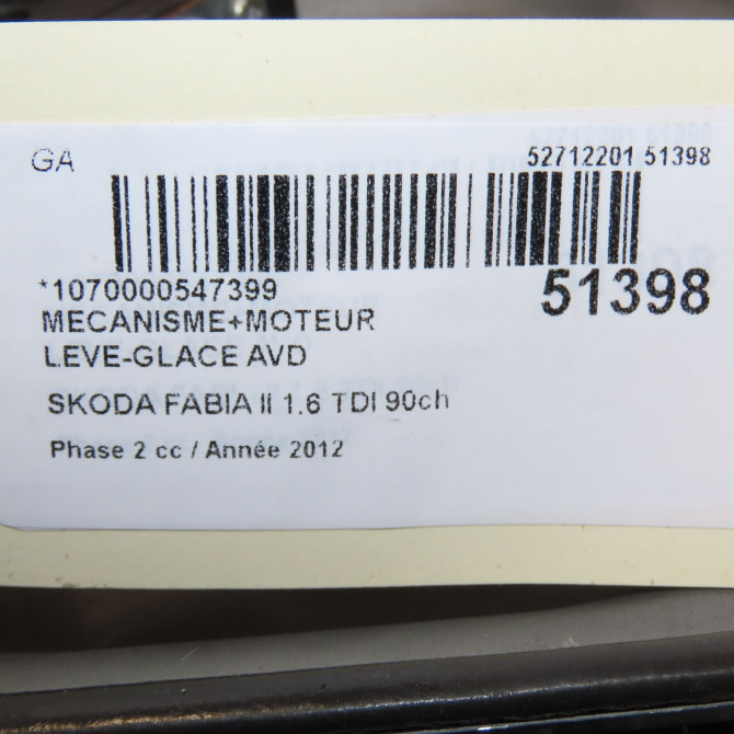 Mecanisme + moteur lève-glace avant droit occasion SKODA FABIA II Phase 2 03-2010->12-2014 1.6 TDI 90ch 5J4837462 4