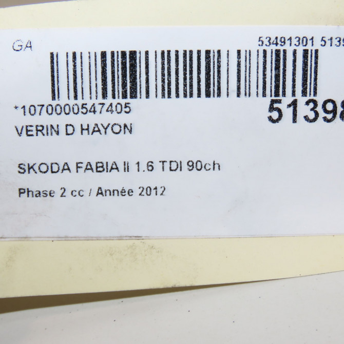 Verin droit hayon occasion SKODA FABIA II Phase 2 03-2010->12-2014 1.6 TDI 90ch 5J6827550B 3