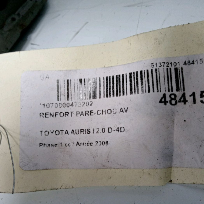 Renfort pare-choc avant occasion TOYOTA AURIS I Phase 1 03-2007->03-2010 2.0 D-4D 5202102120 2