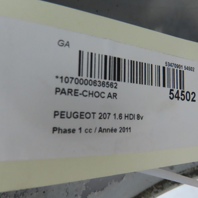 Pare-choc arrière occasion PEUGEOT 207 Phase 1 04-2006->06-2013 1.6 HDI 8v 92ch 7410Z5 8