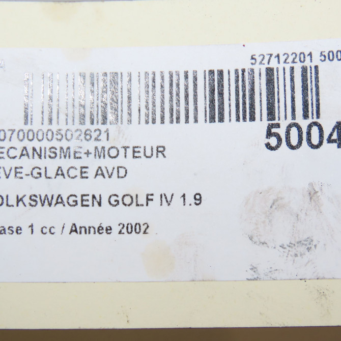 Mecanisme + moteur lève-glace avant droit occasion VOLKSWAGEN GOLF IV GOLF IV Phase 1 1998-01-01->2005-06-30 1.9 TDI 130ch 1J4837462H 5