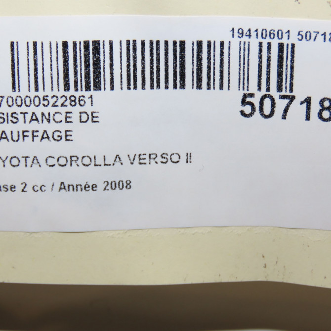 Resistance de chauffage occasion TOYOTA COROLLA VERSO II phase 2 06-2007->05-2009 2.2D 136ch 6