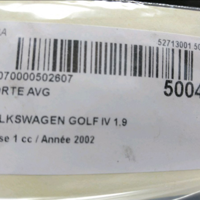 Porte avant gauche occasion VOLKSWAGEN GOLF IV GOLF IV Phase 1 1998-01-01->2005-06-30 1.9 TDI 130ch 1J4831055H 7