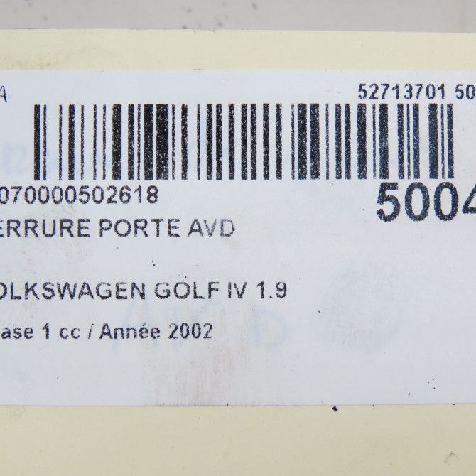 Serrure porte avd occasion VOLKSWAGEN GOLF IV GOLF IV Phase 1 1998-01-01->2005-06-30 1.9 TDI 130ch 6X1837014C 7