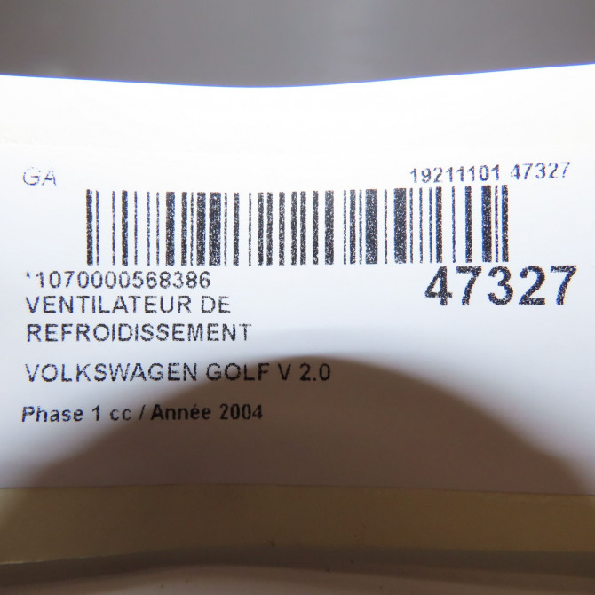 Ventilateur de refroidissement occasion VOLKSWAGEN GOLF V Phase 1 11-2003->10-2008 2.0 SDI 75ch 5