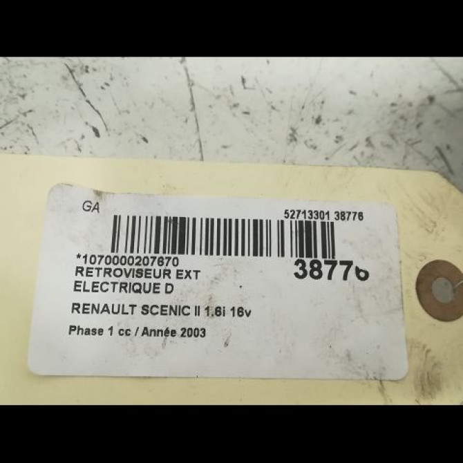 Retroviseur exterieur electrique droit occasion RENAULT SCENIC II Phase 1 03-2004->09-2006 1.6i 16v 7701068385 3