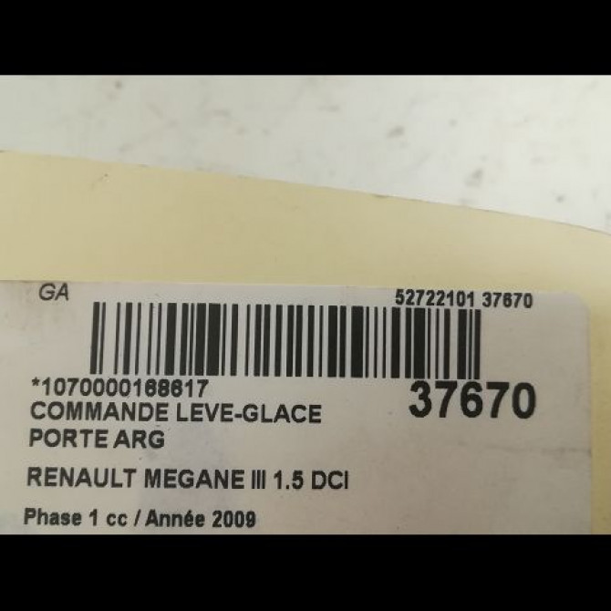 Commande leve-glace porte arrière gauche occasion RENAULT MEGANE III Phase 1 11-2008->01-2012 1.5 DCI 105ch 3