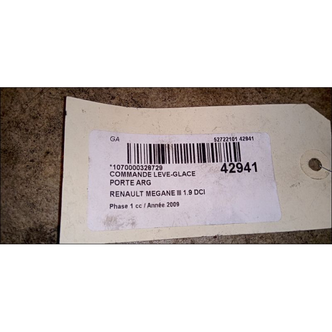 Commande leve-glace porte arrière gauche occasion RENAULT MEGANE III Phase 1 11-2008->01-2012 1.9 DCI 130ch 2