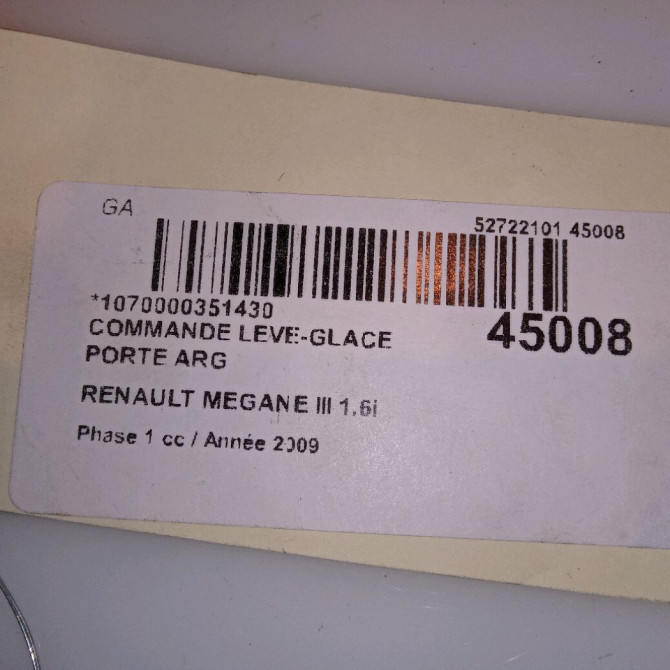 Commande leve-glace porte arrière gauche occasion RENAULT MEGANE III Phase 1 11-2008->01-2012 1.6i 16v 110ch 4