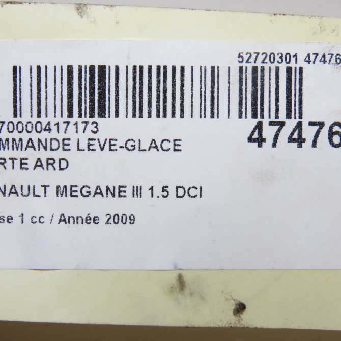 Commande leve-glace porte arrière droite occasion RENAULT MEGANE III Phase 1 11-2008->01-2012 1.5 DCI 8v 110ch 5