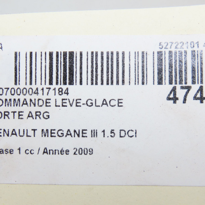 Commande leve-glace porte arrière gauche occasion RENAULT MEGANE III Phase 1 11-2008->01-2012 1.5 DCI 8v 110ch 5