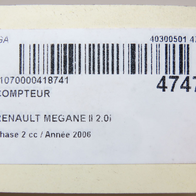 Compteur occasion RENAULT MEGANE II Phase 2 01-2006->06-2009 2.0i 225ch 8200793129 6