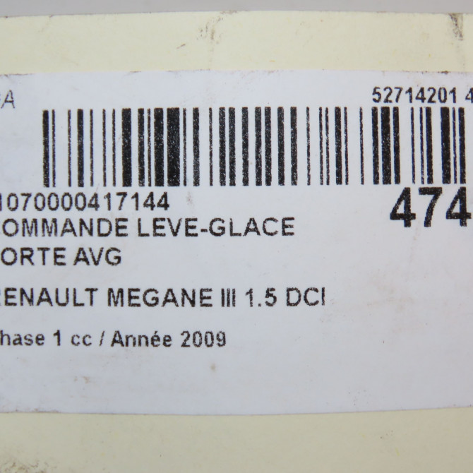 Commande lève-glace porte avant gauche occasion RENAULT MEGANE III Phase 1 11-2008->01-2012 1.5 DCI 8v 110ch 5