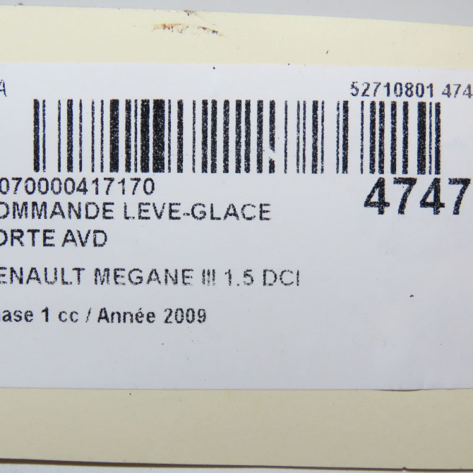 Commande lève-glace porte avant droite occasion RENAULT MEGANE III Phase 1 11-2008->01-2012 1.5 DCI 8v 110ch 5