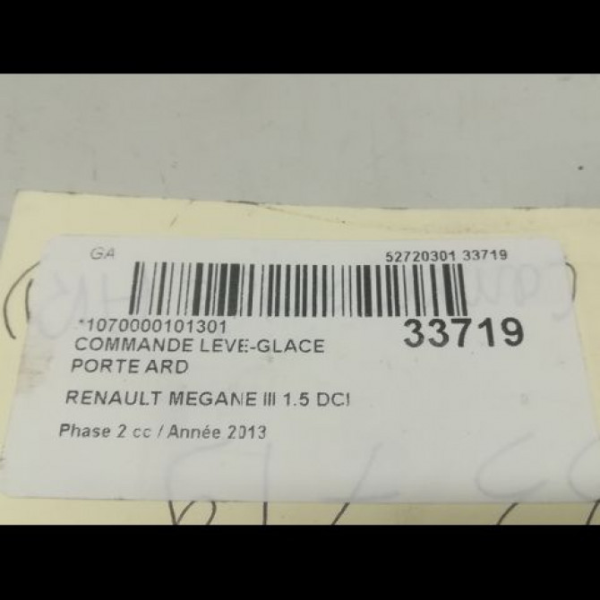 Commande leve-glace porte arrière droite occasion RENAULT MEGANE III Phase 2 01-2012->06-2014 1.5 DCI 8v 110ch 4