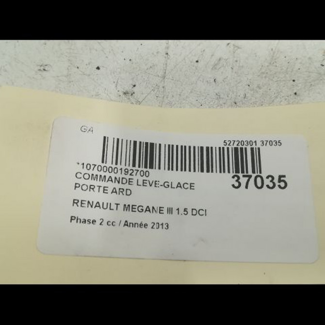 Commande leve-glace porte arrière droite occasion RENAULT MEGANE III Phase 2 01-2012->06-2014 1.5 DCI 90ch 3