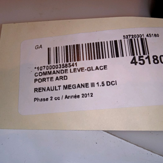 Commande leve-glace porte arrière droite occasion RENAULT MEGANE III Phase 2 01-2012->06-2014 1.5 DCI 110ch 4