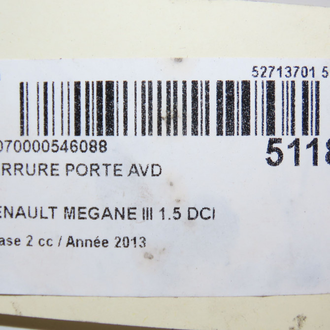 Serrure porte avd occasion RENAULT MEGANE III Phase 2 01-2012->06-2014 1.5 DCI 110ch 805020002R 8