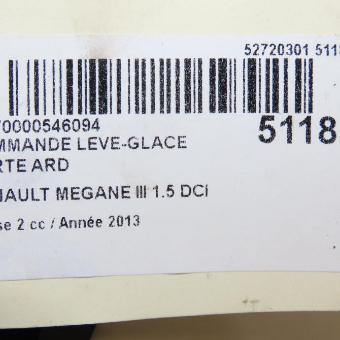 Commande leve-glace porte arrière droite occasion RENAULT MEGANE III Phase 2 01-2012->06-2014 1.5 DCI 110ch 5