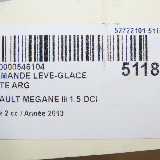 Commande leve-glace porte arrière gauche occasion RENAULT MEGANE III Phase 2 01-2012->06-2014 1.5 DCI 110ch 5