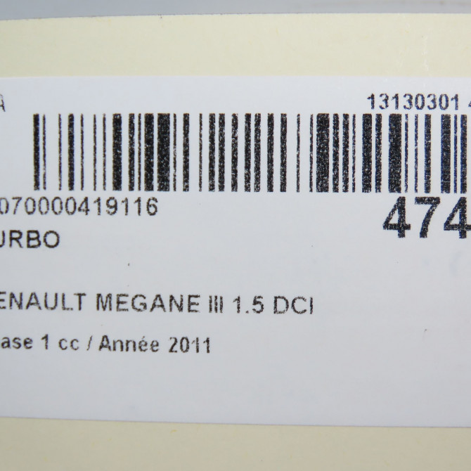 Turbo occasion RENAULT MEGANE III Phase 1 11-2008->01-2012 1.5 DCI 110ch 7701479077 8