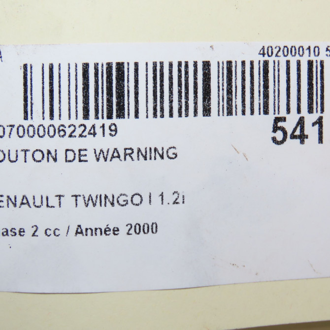 Bouton de warning occasion RENAULT TWINGO I Phase 2 08-1998->08-2000 1.2i 60ch 7700822444 4