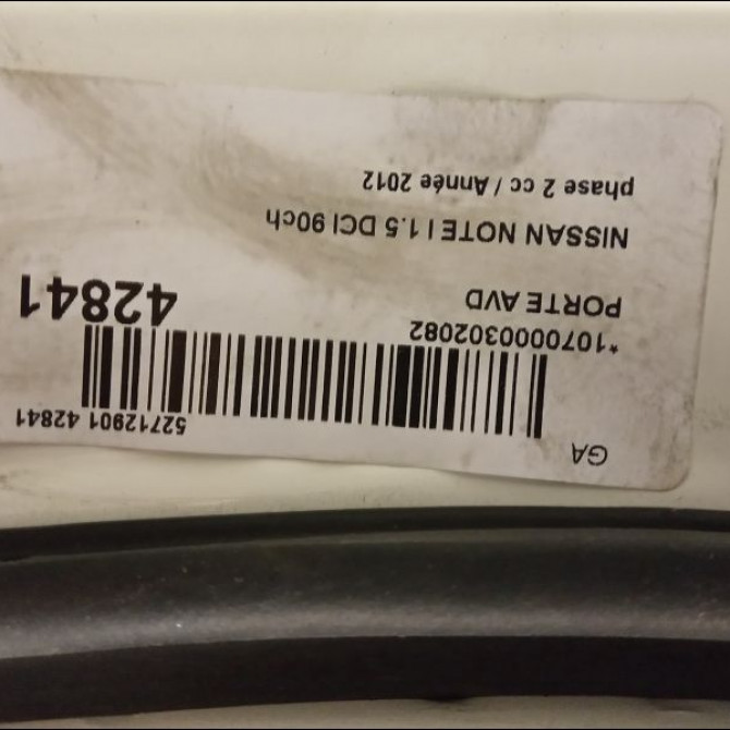 Porte avant droite occasion NISSAN NOTE I phase 2 03-2009->02-2014 1.5 DCI 90ch H01009U0M0 2