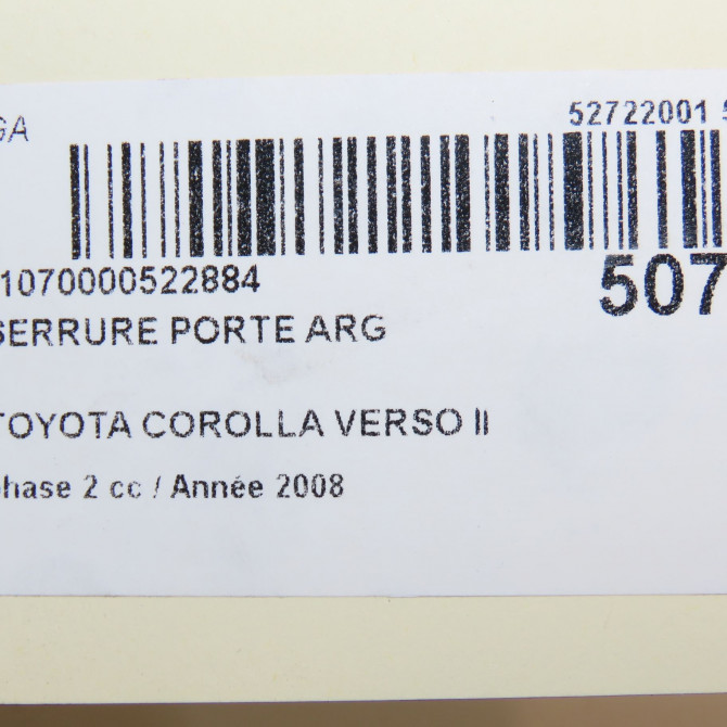 Serrure porte arg occasion TOYOTA COROLLA VERSO II phase 2 06-2007->05-2009 2.2D 136ch 690600F011 7