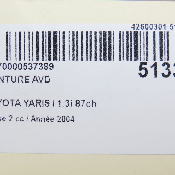 Ceinture avant droite occasion TOYOTA YARIS I Phase 2 03-2003->12-2005 1.3i 87ch 732100D032C5 6