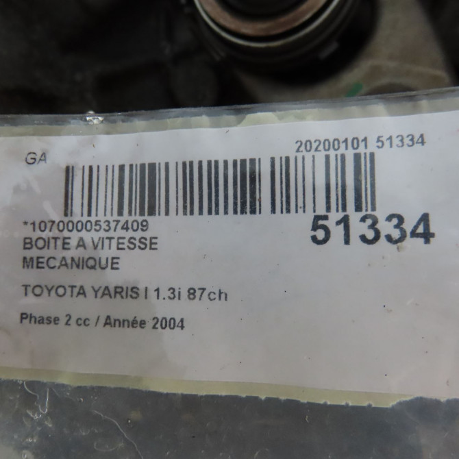 Boîte à vitesse mecanique occasion TOYOTA YARIS I Phase 2 03-2003->12-2005 1.3i 87ch 303000D030 6