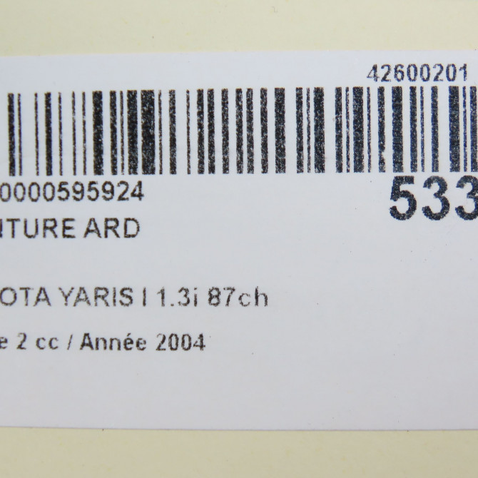 Ceinture arrière droite occasion TOYOTA YARIS I Phase 2 03-2003->12-2005 1.3i 87ch 733600D011C3 6
