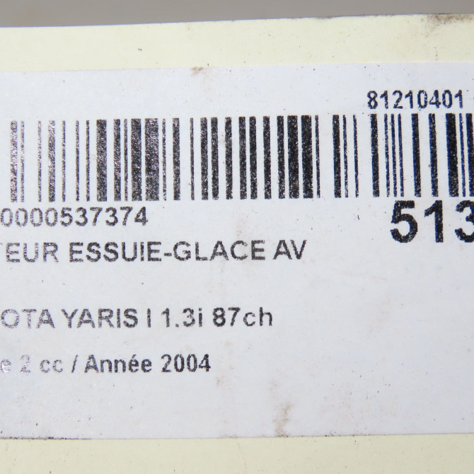 Moteur essuie-glace avant occasion TOYOTA YARIS I Phase 2 03-2003->12-2005 1.3i 87ch 851100D020 6