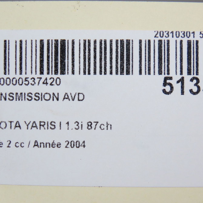 Transmission avant droite occasion TOYOTA YARIS I Phase 2 03-2003->12-2005 1.3i 87ch 434100D080 7