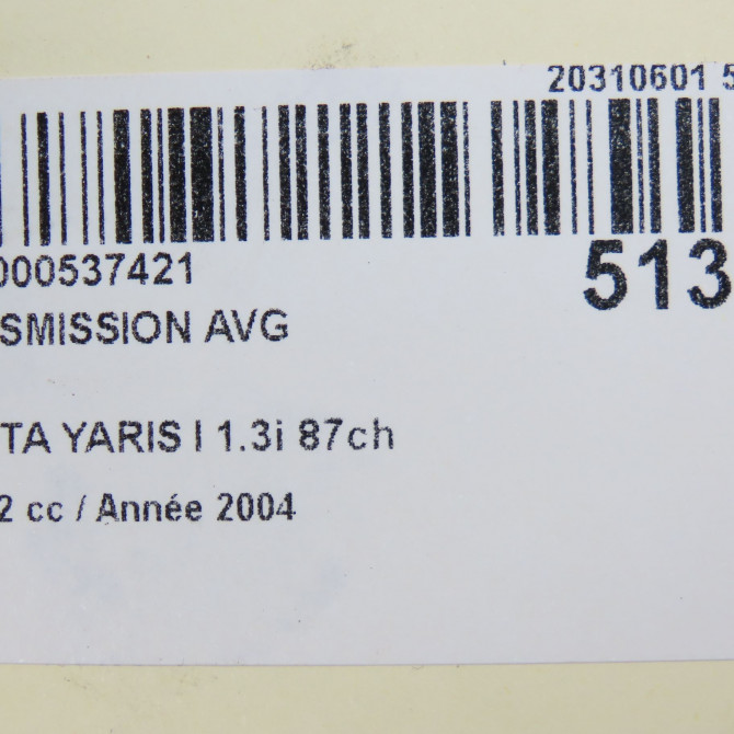 Transmission avant gauche occasion TOYOTA YARIS I Phase 2 03-2003->12-2005 1.3i 87ch 434200D080 6