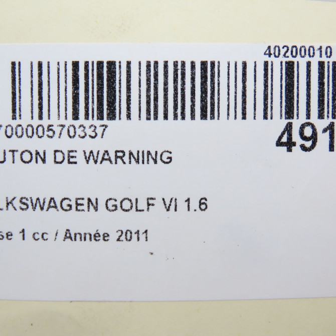 Bouton de warning occasion VOLKSWAGEN GOLF VI Phase 1 10-2008->04-2013 1.6 TDI 105ch 4
