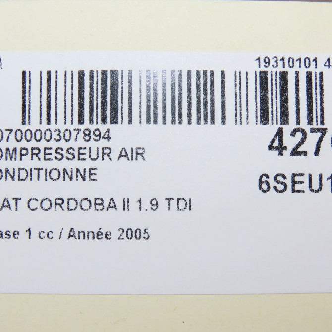 Compresseur air conditionne occasion SEAT CORDOBA II Phase 1 10-2002->05-2009 1.9 TDI 100ch 6Q0820808F 7