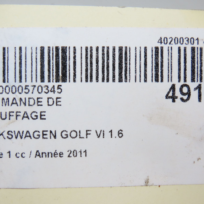 Commande de chauffage occasion VOLKSWAGEN GOLF VI Phase 1 10-2008->04-2013 1.6 TDI 105ch 5