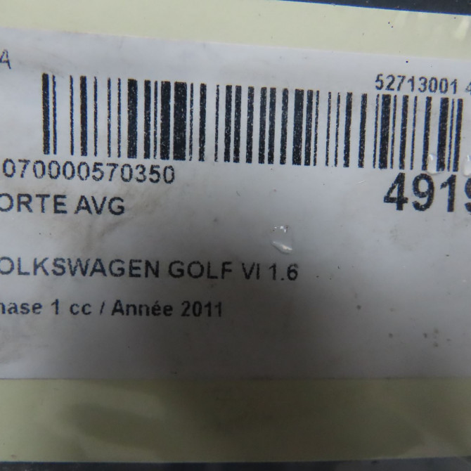 Porte avant gauche occasion VOLKSWAGEN GOLF VI Phase 1 10-2008->04-2013 1.6 TDI 105ch 7